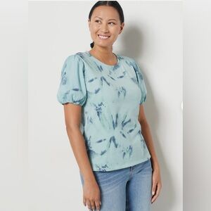 NWOT CANDENCE CAMERON B (QVC) FRENCH TERRY TIE DYE WITH POPLIN SLEEVES TOP SZ L